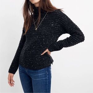 Madewell Donegal Mockneck Sweater w/ Coziest Yarn, Charcoal Flecked, Size M